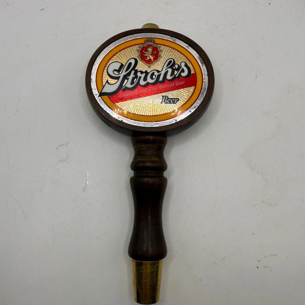 Vintage Stroh's Beer Tap Handle Wood Fire Brewed Beer Bar Decor 7.5 Inch